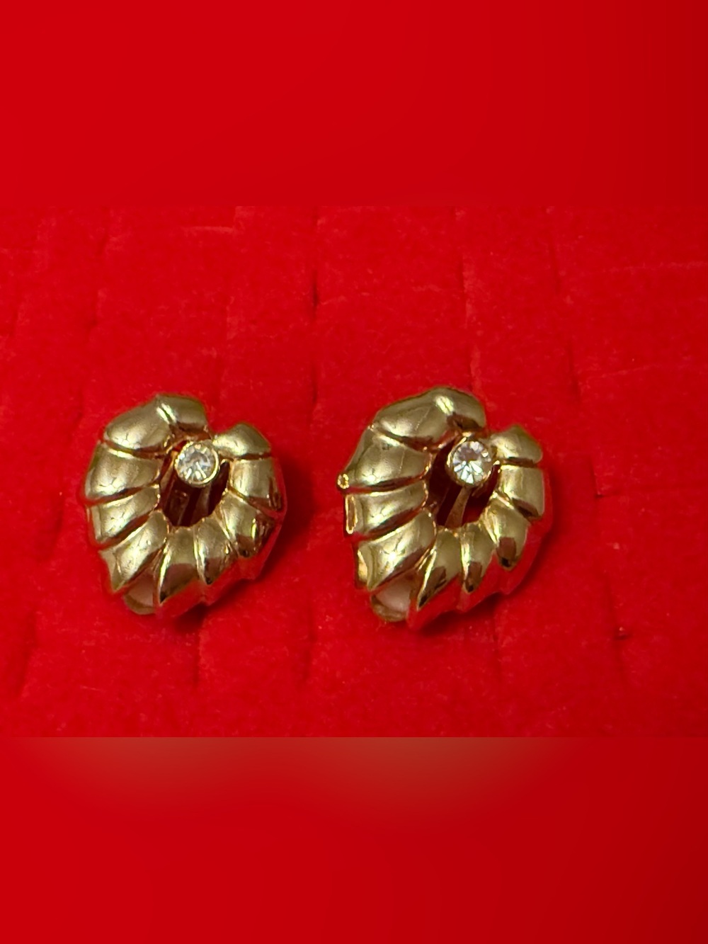 Gold-Tone Heart Cluster Stud Earrings with Crystal Accent - Women